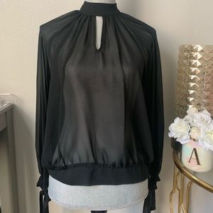 NY&Co. Chiffon high neck blouse - (black)